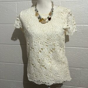 Talbots Short Sleeve Crocheted Top Size 4